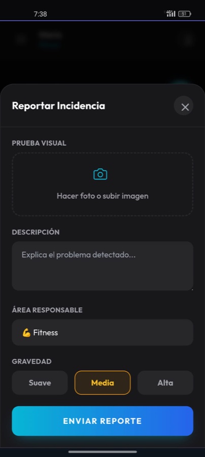 Formulario de reporte de incidencia en la app
